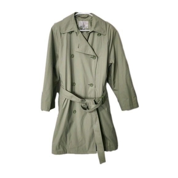 Vintage London Fog Maincoats Women's Green Trench Coat Jacket  sz 8P - Picture 1 of 8